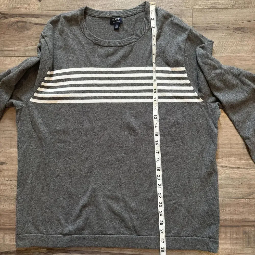 J.Crew Pullover Sweater‎ Chest Stripe Gray 100% Cotton XL Y2K Style Casual